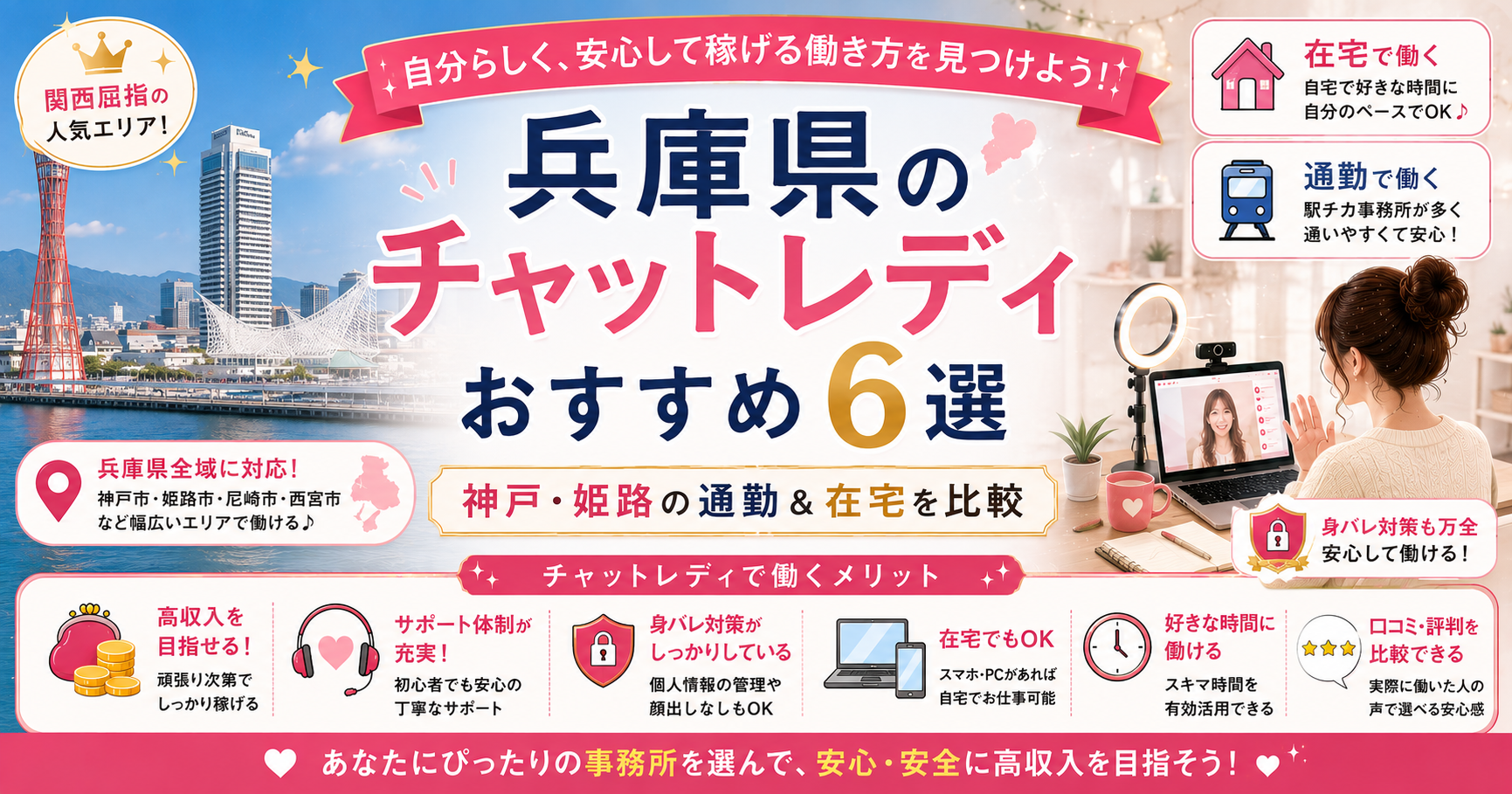 兵庫県のチャットレディおすすめ6選｜神戸・姫路の通勤＆在宅を比較