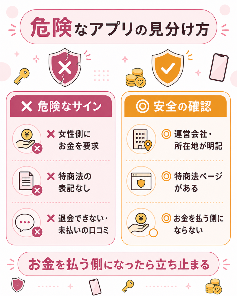 危険なアプリと安全なアプリの見分け方の比較図