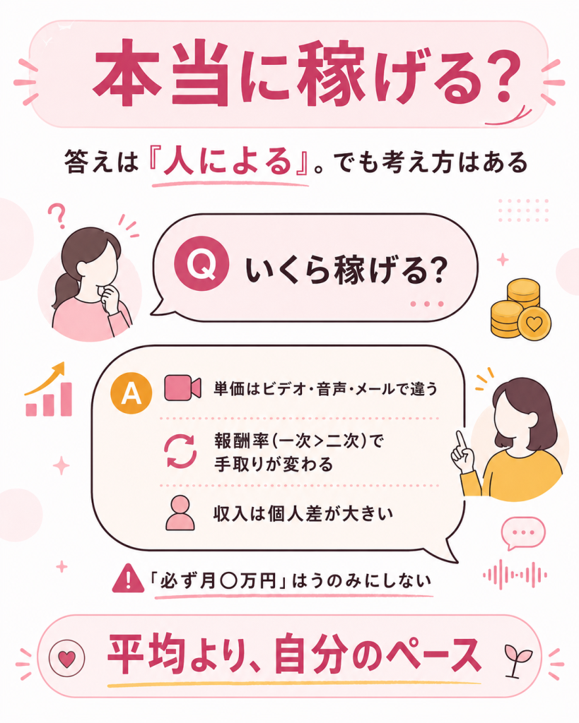 チャットレディアプリの報酬単価と収入の考え方の図
