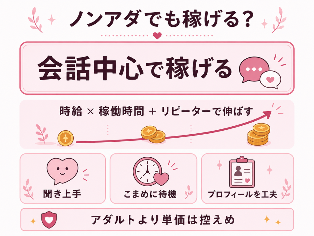 ノンアダで稼げる仕組みと稼ぐ人の特徴を示す回答カードの図