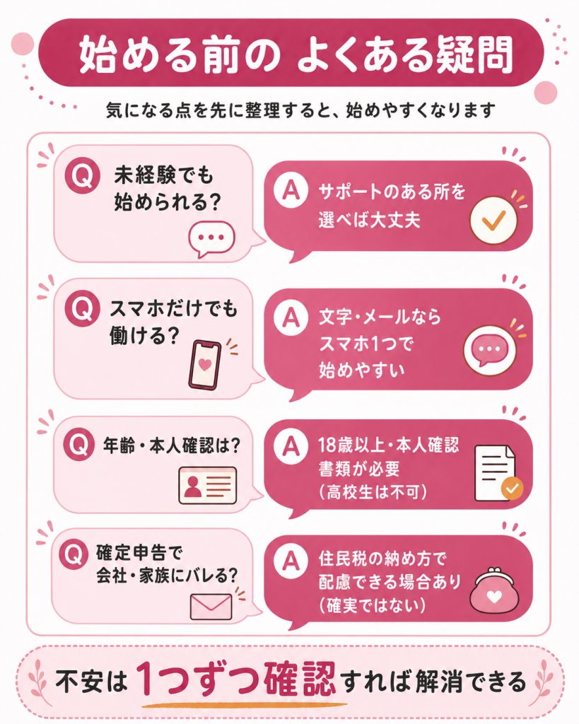 顔出しなしを始める前のよくある疑問のFAQ図
