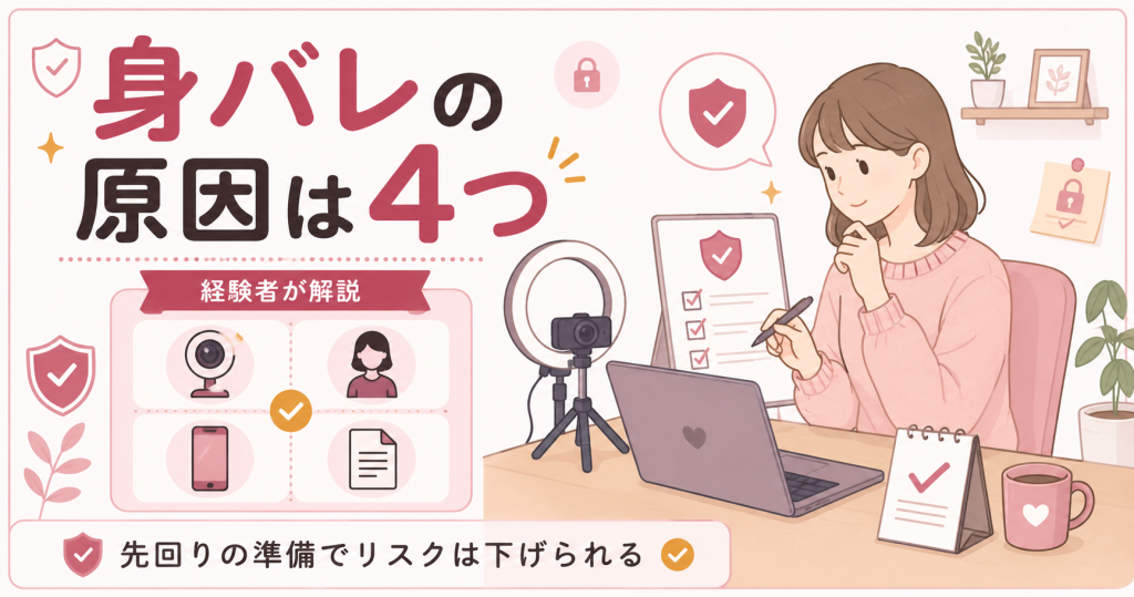 チャットレディの身バレ原因4つと対策を示すアイキャッチ