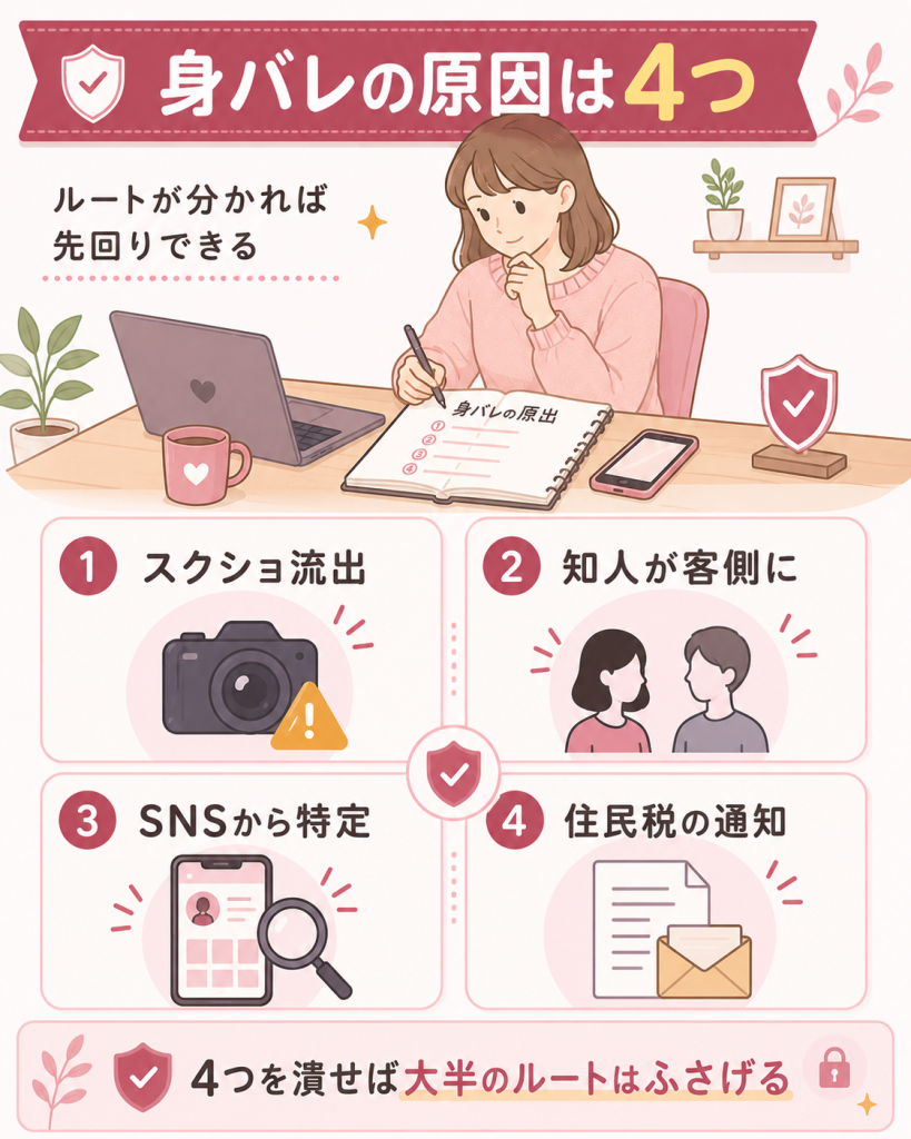 チャットレディが身バレする4つの原因の図解