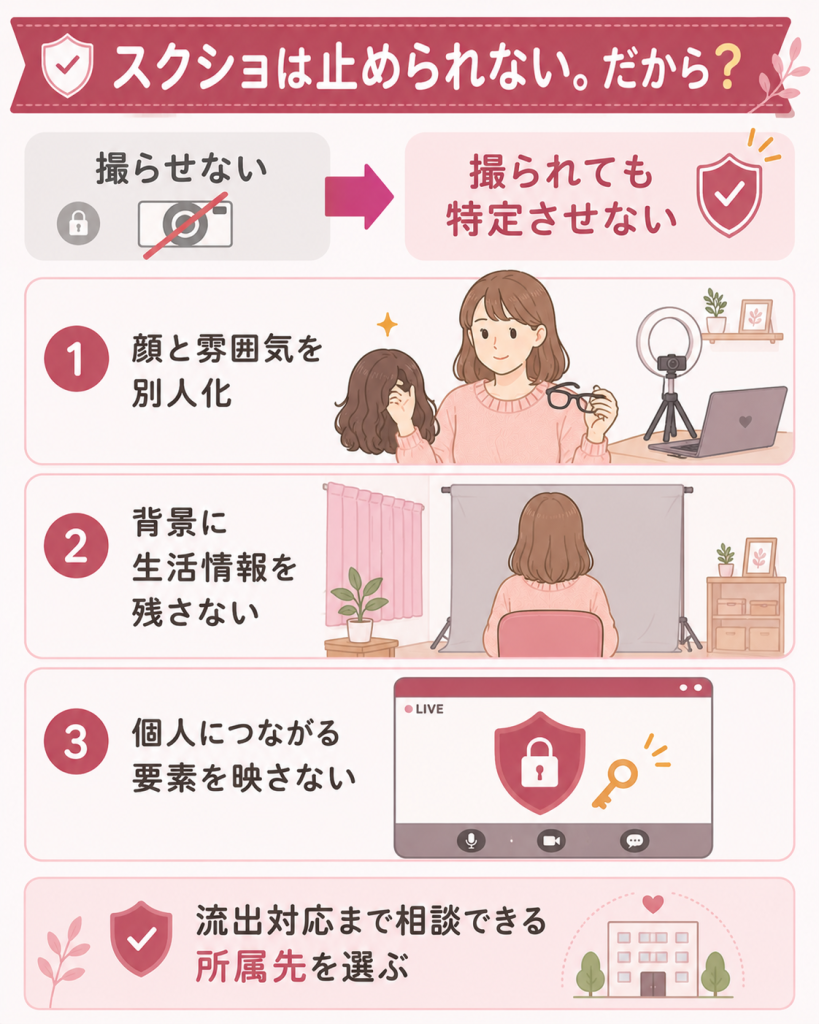 撮られても特定されないための対策3つの図解