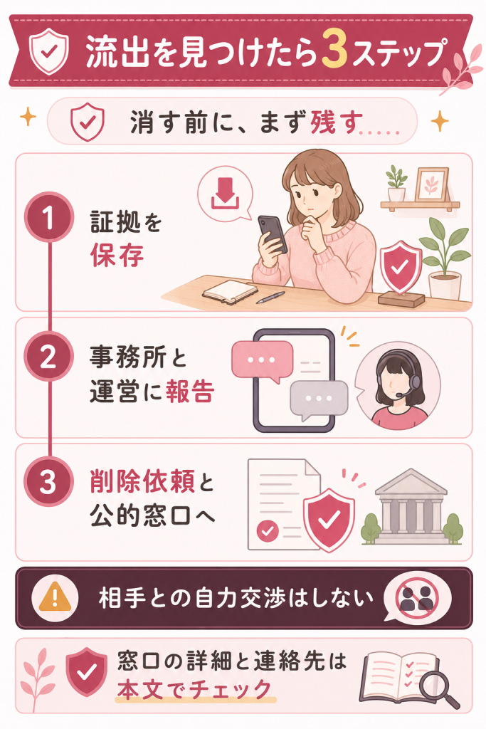 流出を見つけたときの対処3ステップの図解