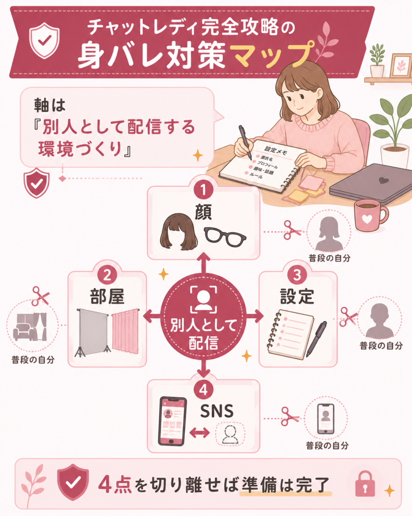 顔・部屋・設定・SNSを切り離す身バレ対策マップ