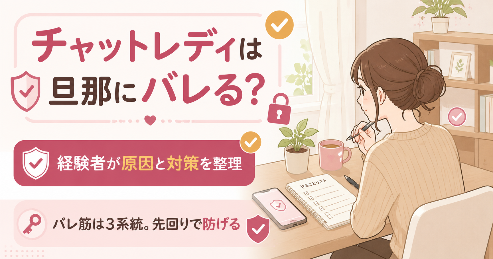 チャットレディが旦那にバレる原因と対策を整理したアイキャッチ