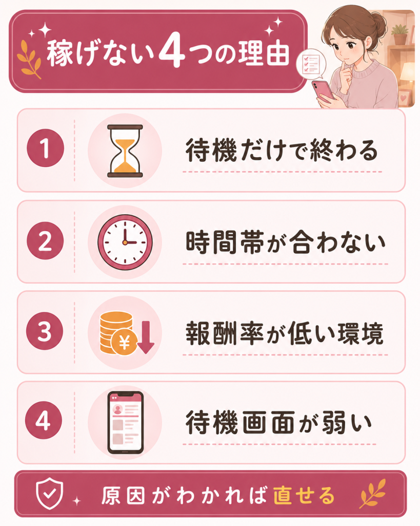 チャットレディが稼げない4つの理由の図解