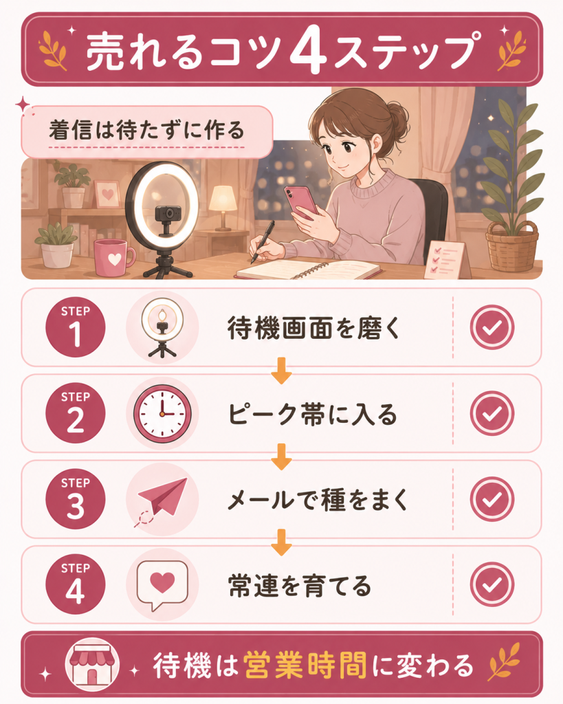 稼げるようになる売れるコツ4ステップの図解