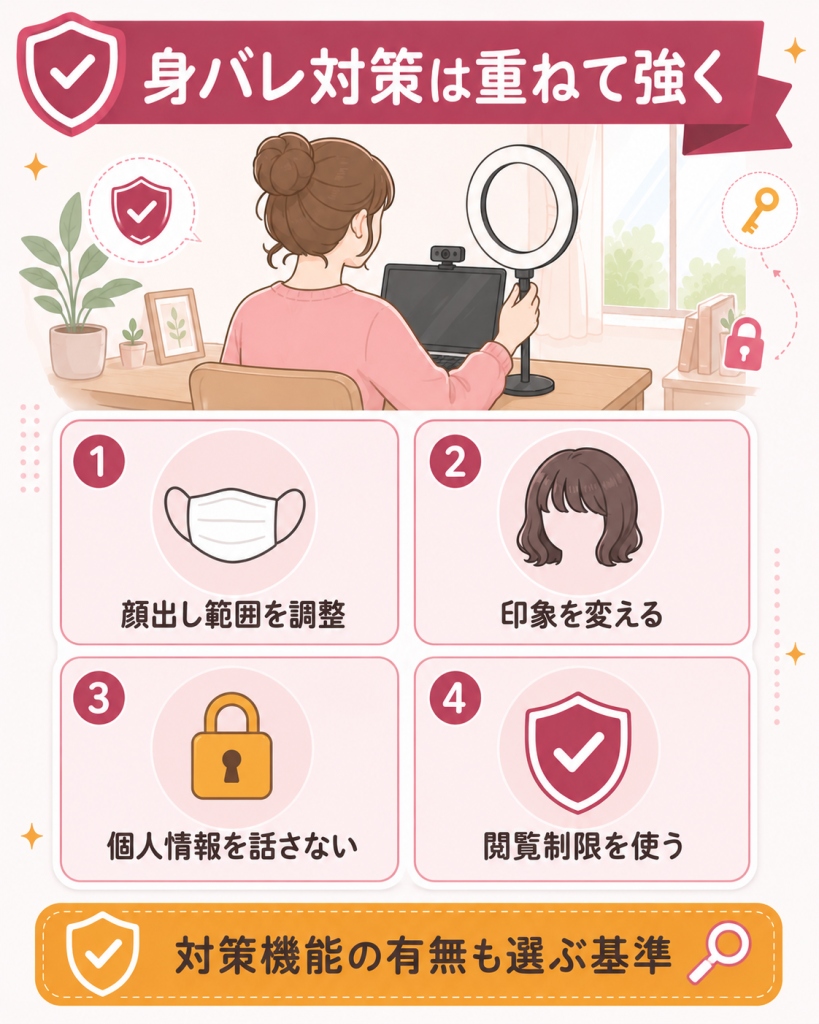 チャットレディの身バレ対策4つをまとめた図