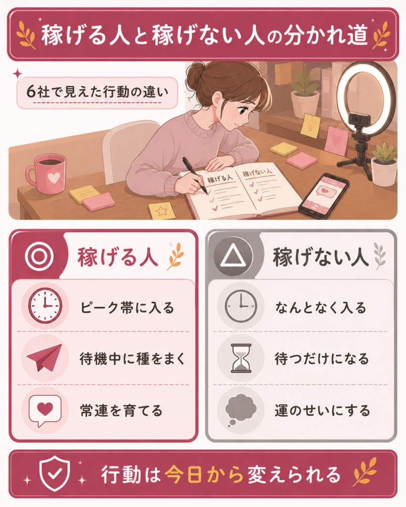 稼げる人と稼げない人の行動の違いを整理した図解