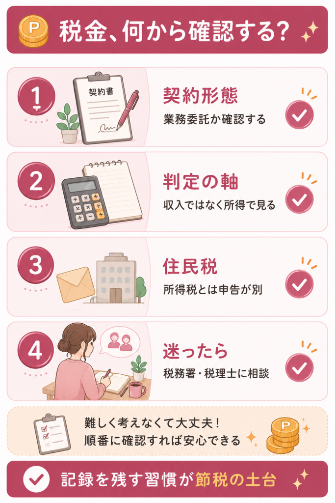 チャットレディの税金で確認したい4項目の整理図