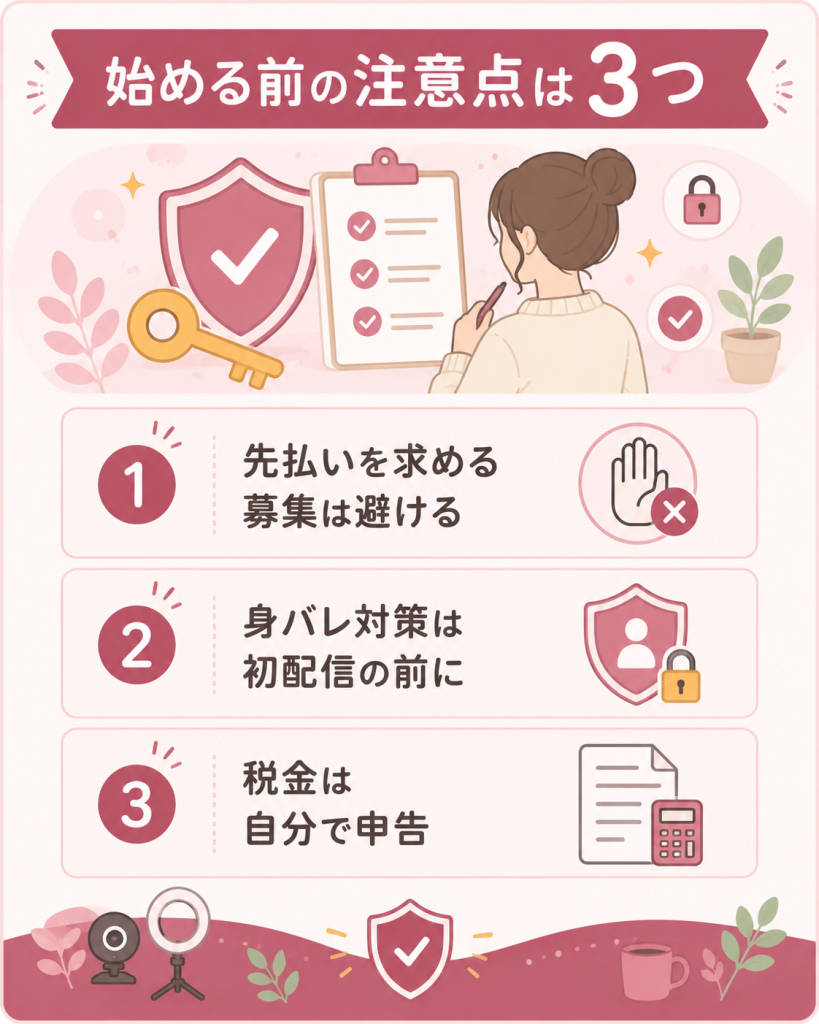 チャットレディを始める前の3つの注意点の図