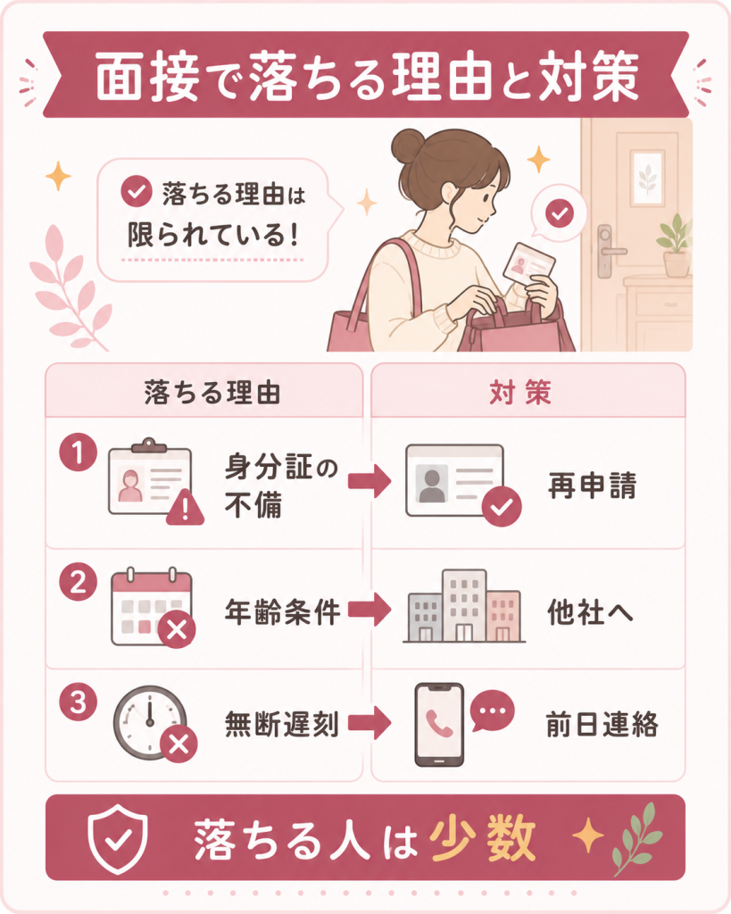 面接で落ちる理由と対策を整理した対比図