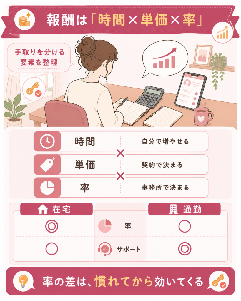 チャットレディの報酬が時間と単価と率で決まる仕組みの図解