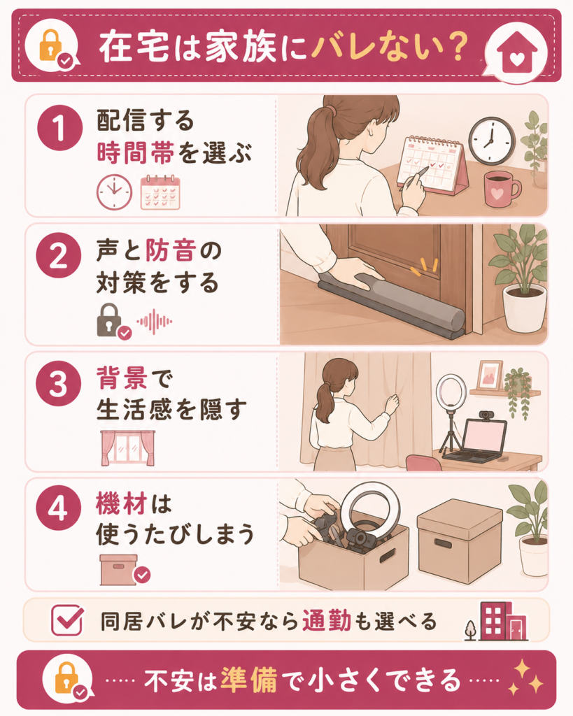 在宅チャットレディの家族バレを防ぐ4つの準備の図解