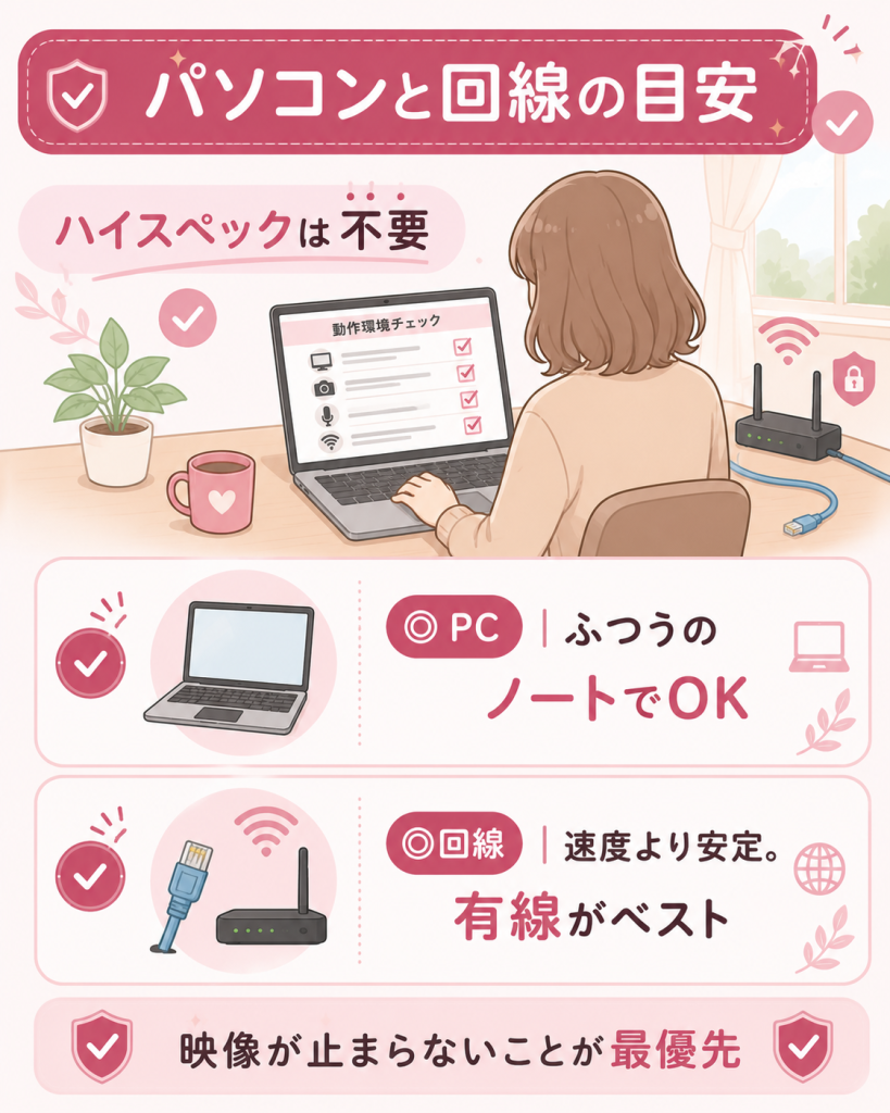 パソコンと回線環境の目安を示す図解