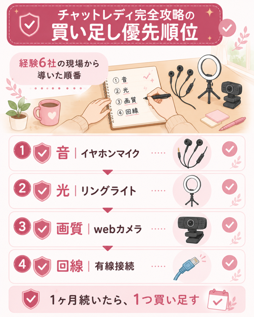 機材の買い足し優先順位を示すフロー図