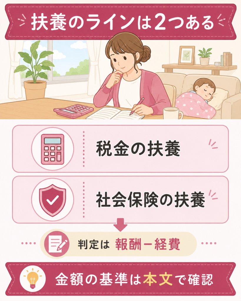 税金と社会保険で扶養のラインが別にある図解