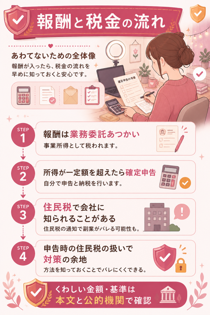 報酬にかかる税金の流れを示す図