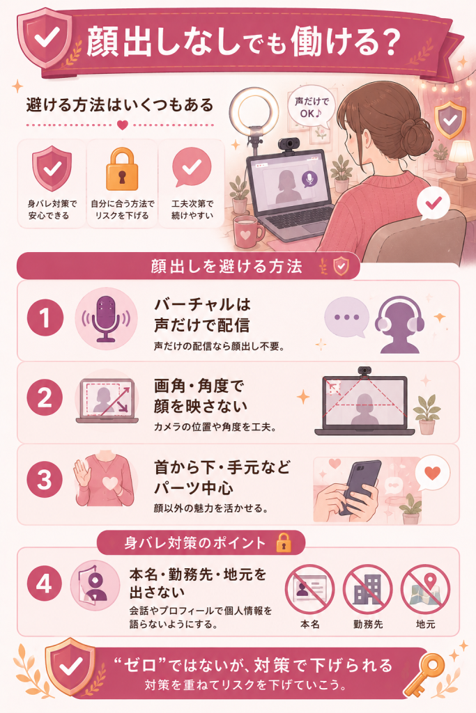 顔出しを避ける方法と身バレ対策の図