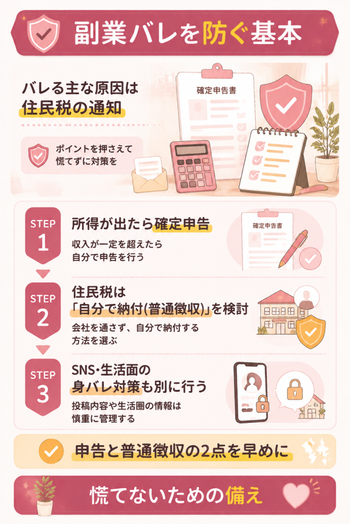 副業バレを防ぐ住民税対策のステップ図