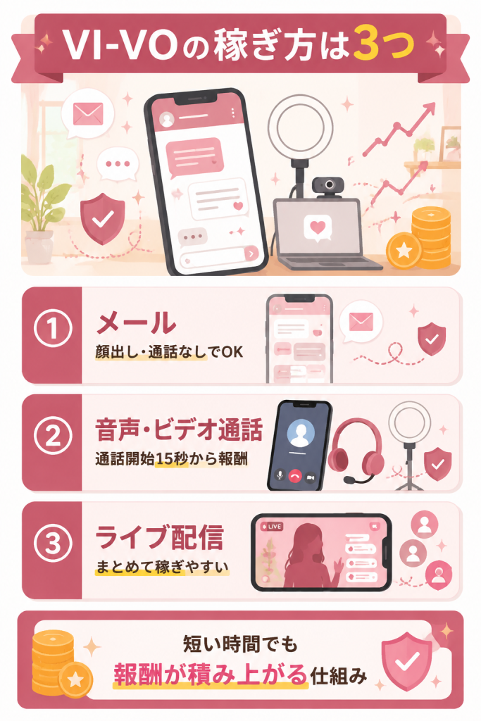 メール・通話・ライブ配信の報酬の仕組み図