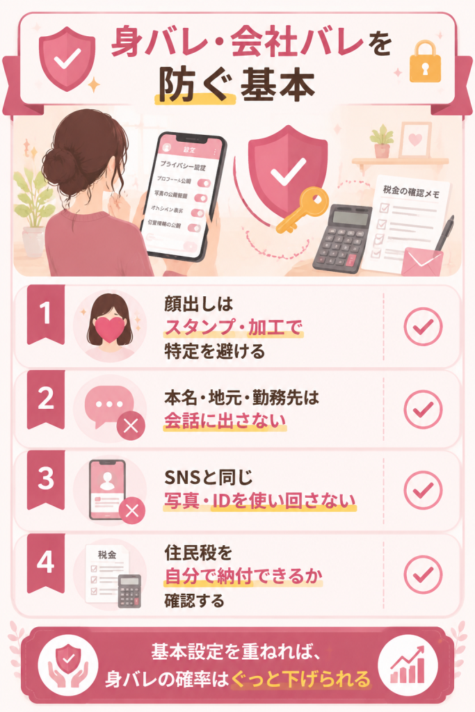 身バレと会社バレを防ぐ対策の手順図