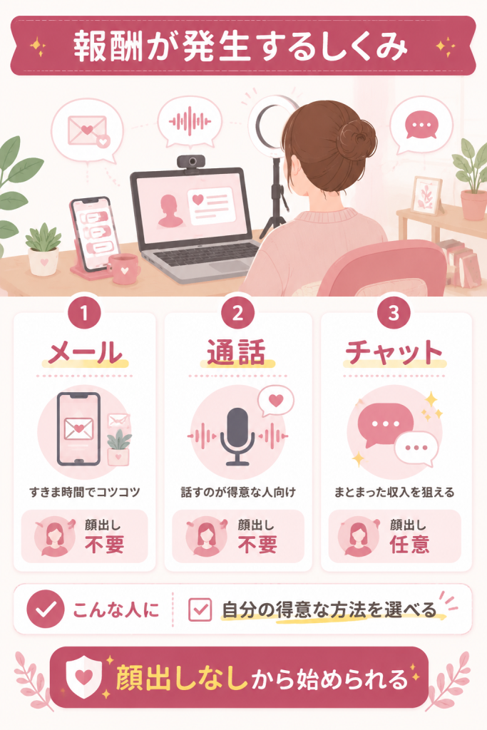 メール・通話・チャットの働き方の違いの図