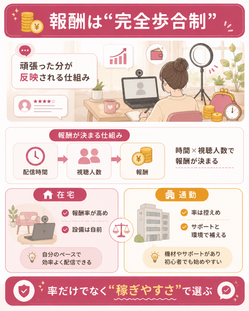 在宅と通勤の報酬の仕組みを整理した図