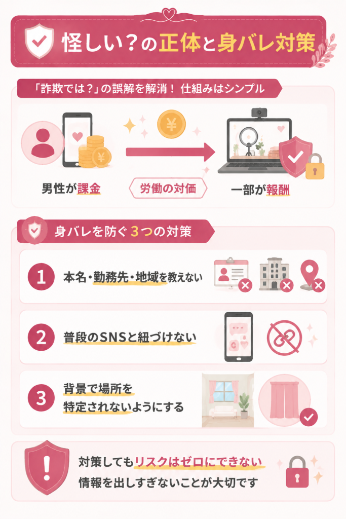 詐欺誤解の実態と身バレ対策を整理した図