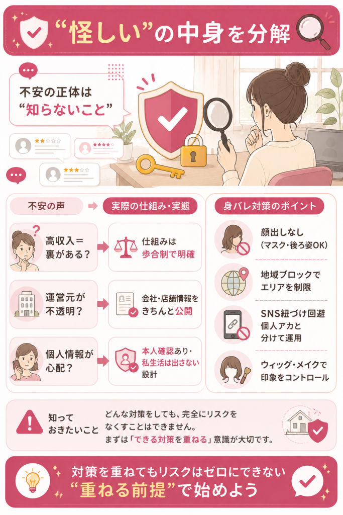 怪しいと言われる理由と身バレ対策の図