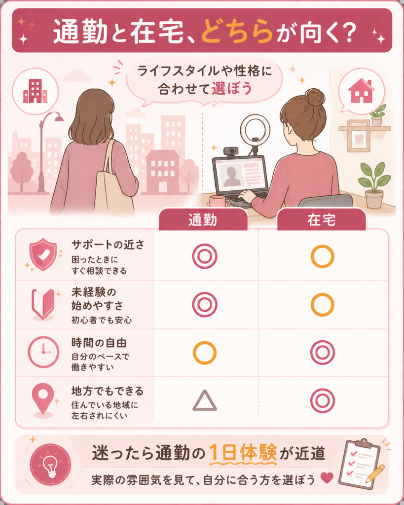 通勤と在宅の働き方の向き不向きを比べた図