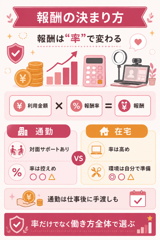 報酬が利用金額と料率で決まる仕組みを示した図