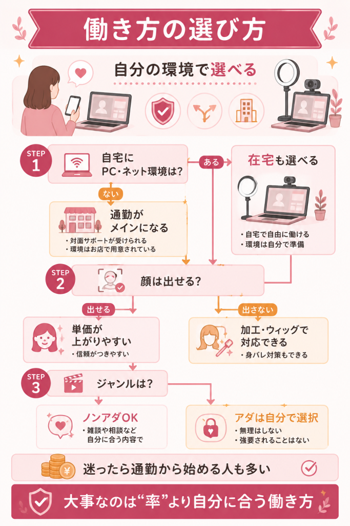 通勤か在宅か働き方を選ぶフローチャート