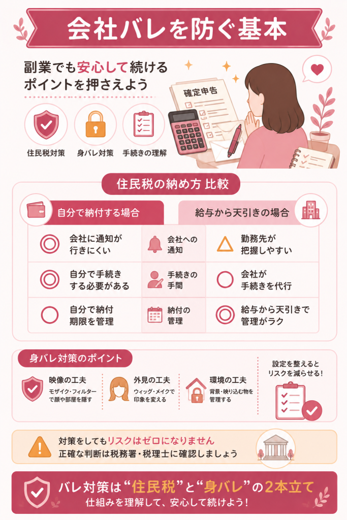 会社バレを防ぐ住民税と身バレ対策の解説図