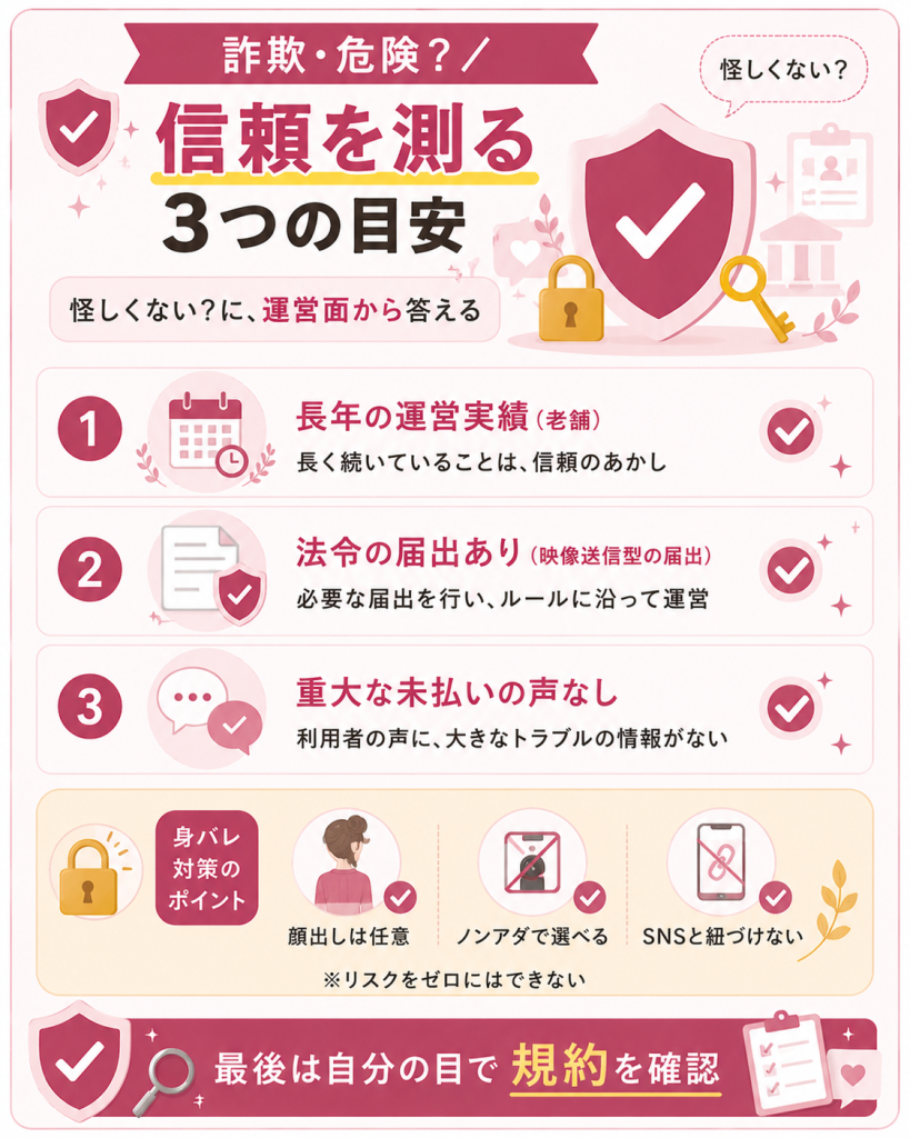 運営の信頼と身バレ対策のポイント解説図