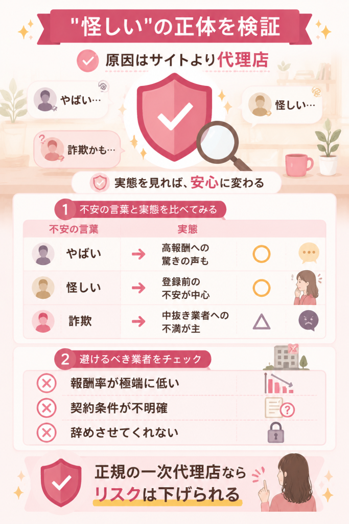 怪しいと言われる理由と業者選びの注意点の図