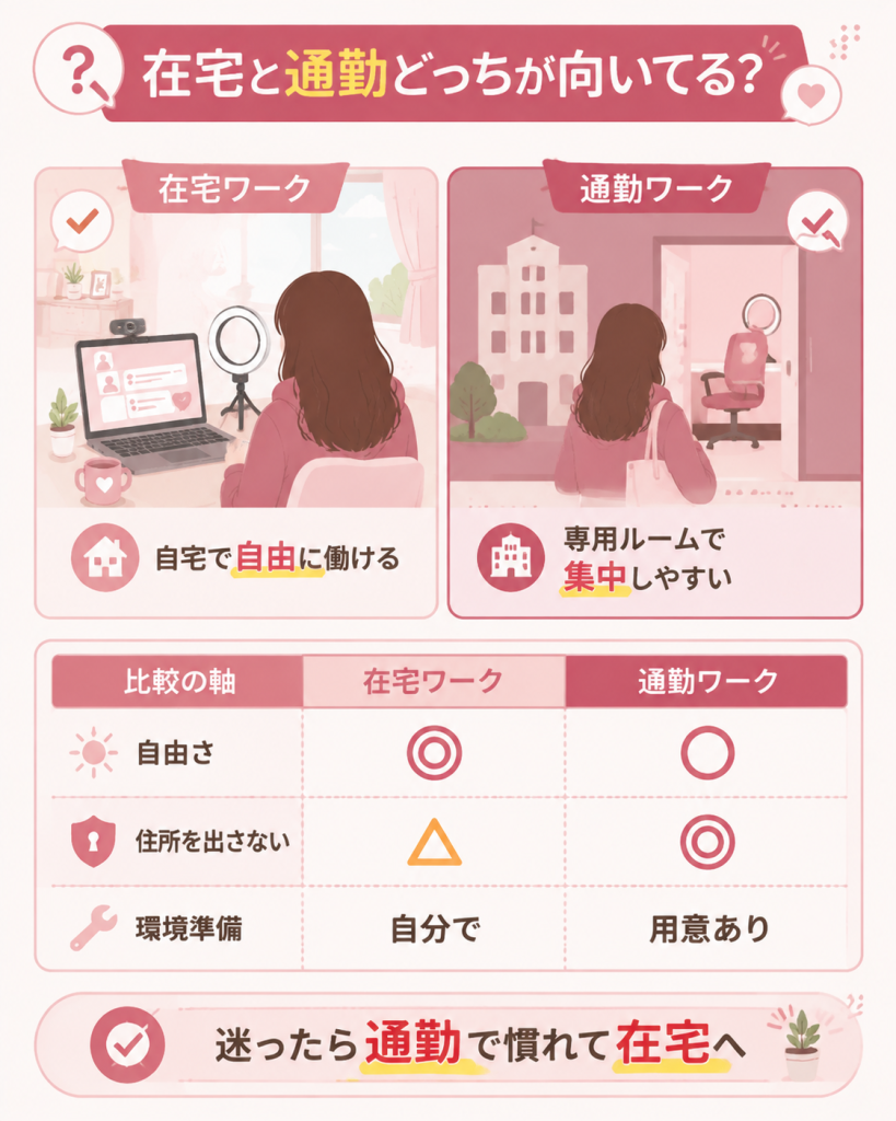 在宅と通勤の働き方をくらべた比較図