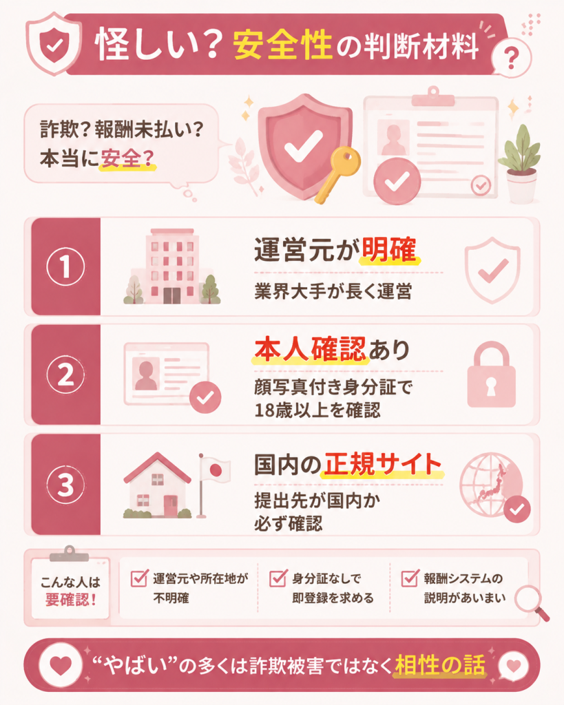 安全性を運営元と本人確認から見た判断材料の図