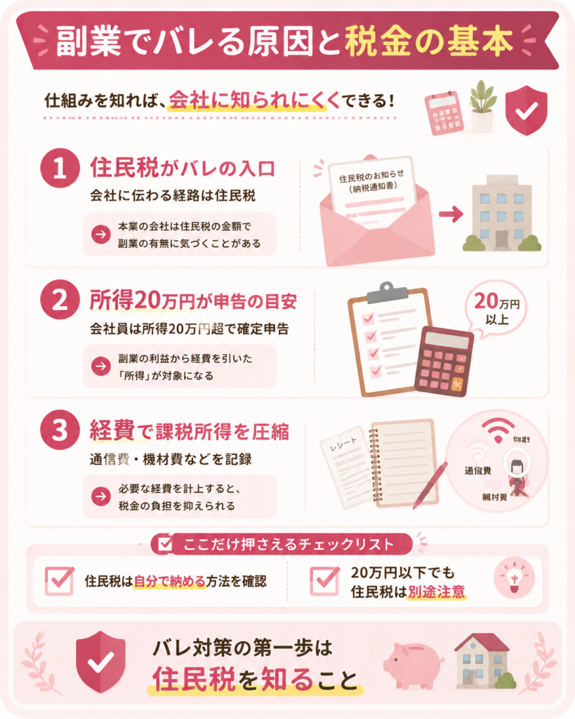 チャットレディ副業の住民税と確定申告の注意点の図