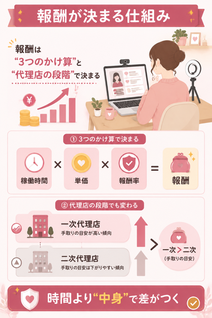 報酬の決まり方と代理店構造の図