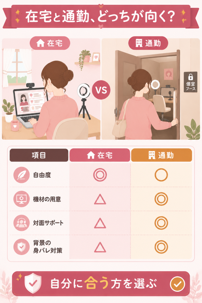在宅と通勤の働き方を比べる図