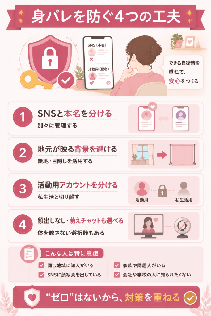 身バレを防ぐ4つの工夫の図