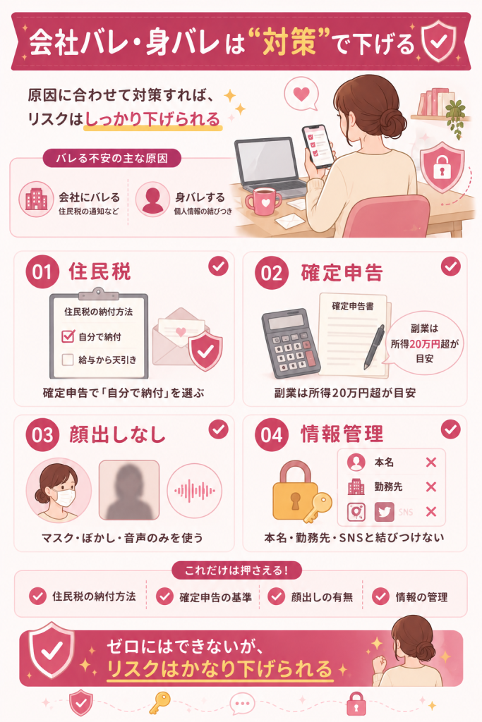 住民税の納付方法と身バレ対策の注意点をまとめた図
