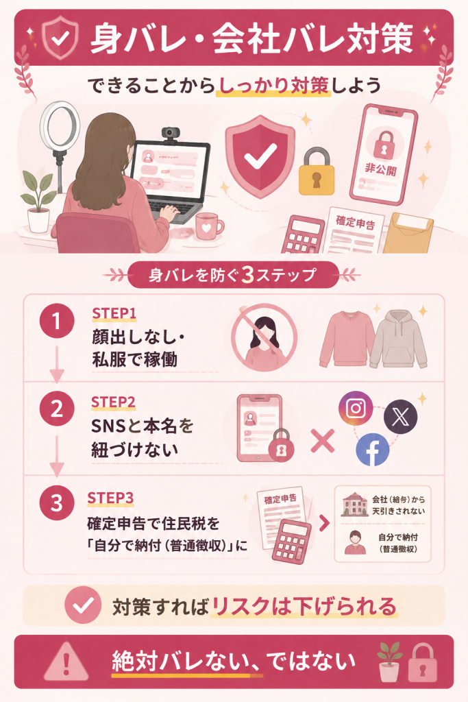 身バレと会社バレを防ぐ対策の図解
